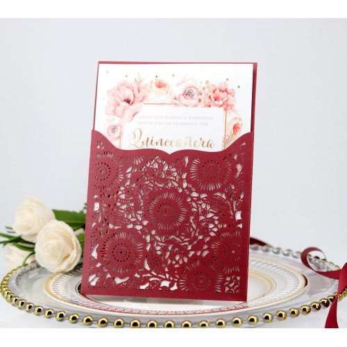 Wine Red  Wedding Invitation Card Marriage Card Laser Cut Paper 